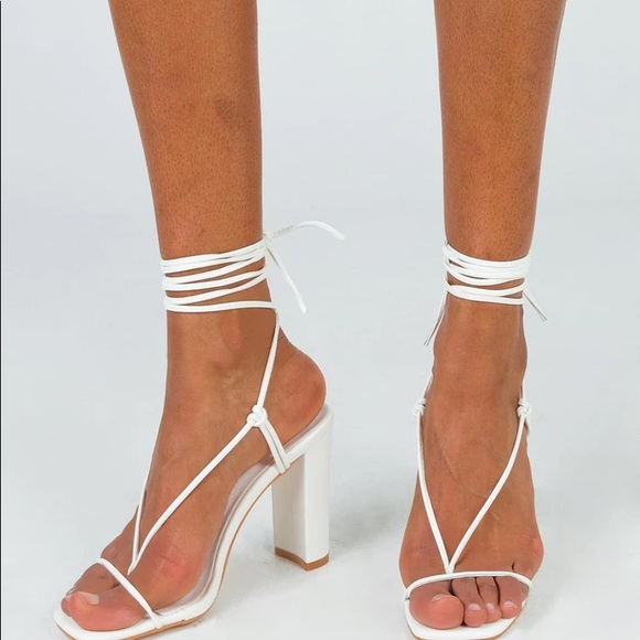 White Block Ankle Wrap Up Heel - Picture 2 of 8